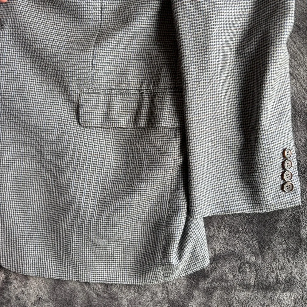 Ralph Lauren Silk Wool Houndstooth Sport Coat Blazer Grey Mens 50L